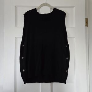 Black Sleeveless Sweater Vest with Button Detail